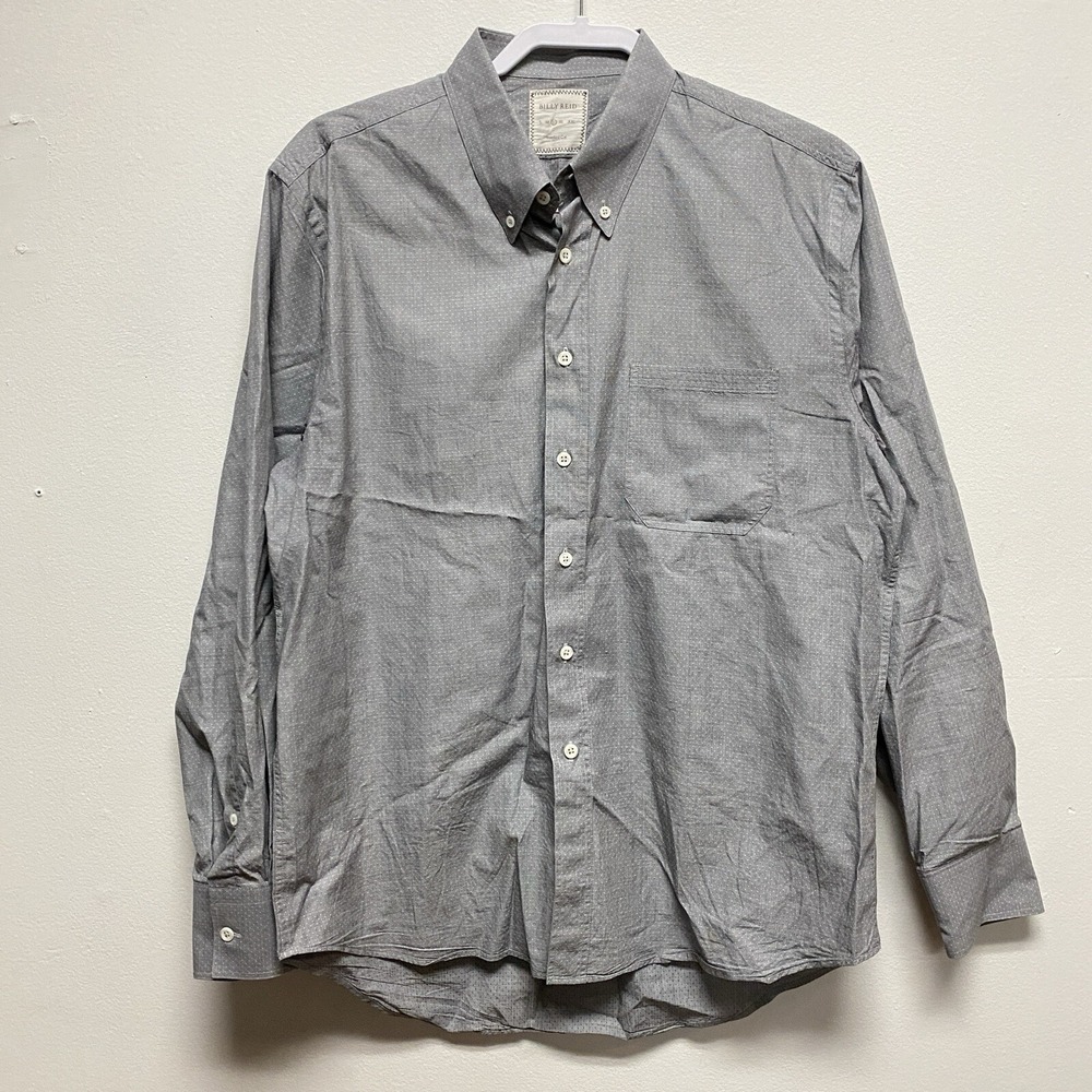 Billy Reid Mens Large Standard Cut Pen Dot Gray Button Down Long Sleeve Shirt